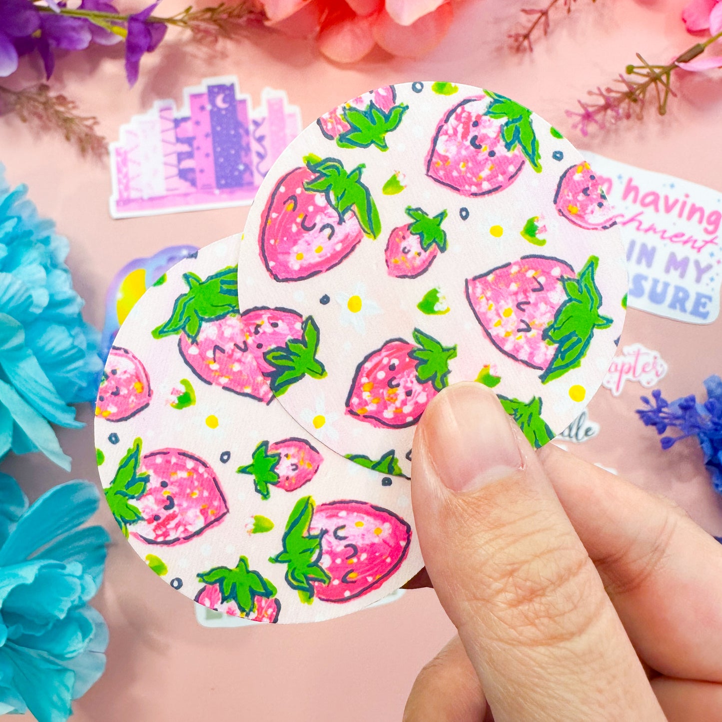 Happy Strawberries Circle Sticker