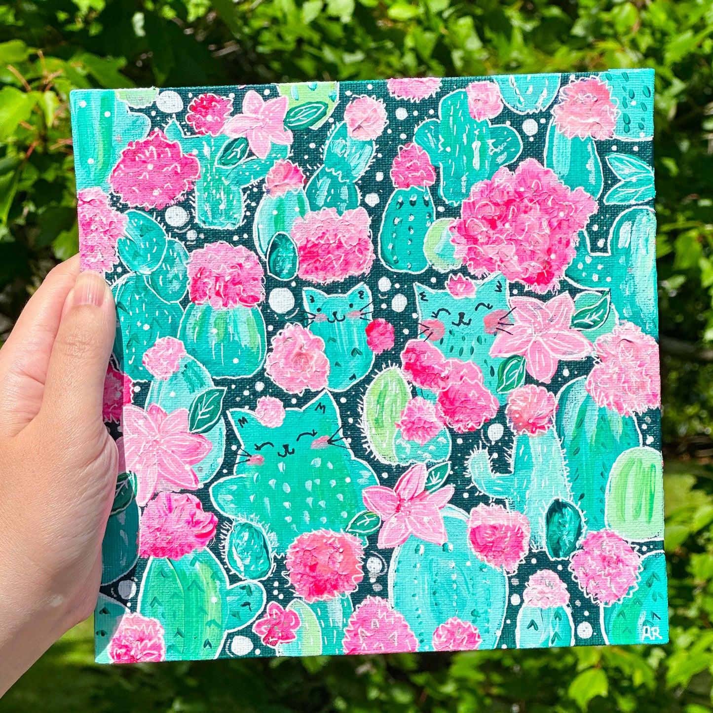 cat-tus acrylic painting (8x8 canvas)