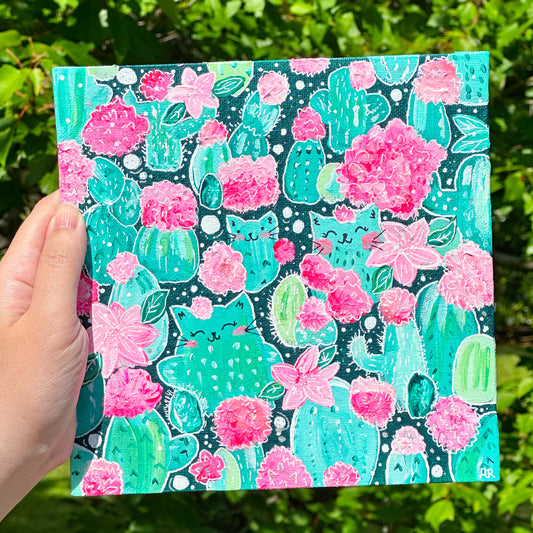 cat-tus acrylic painting (8x8 canvas)