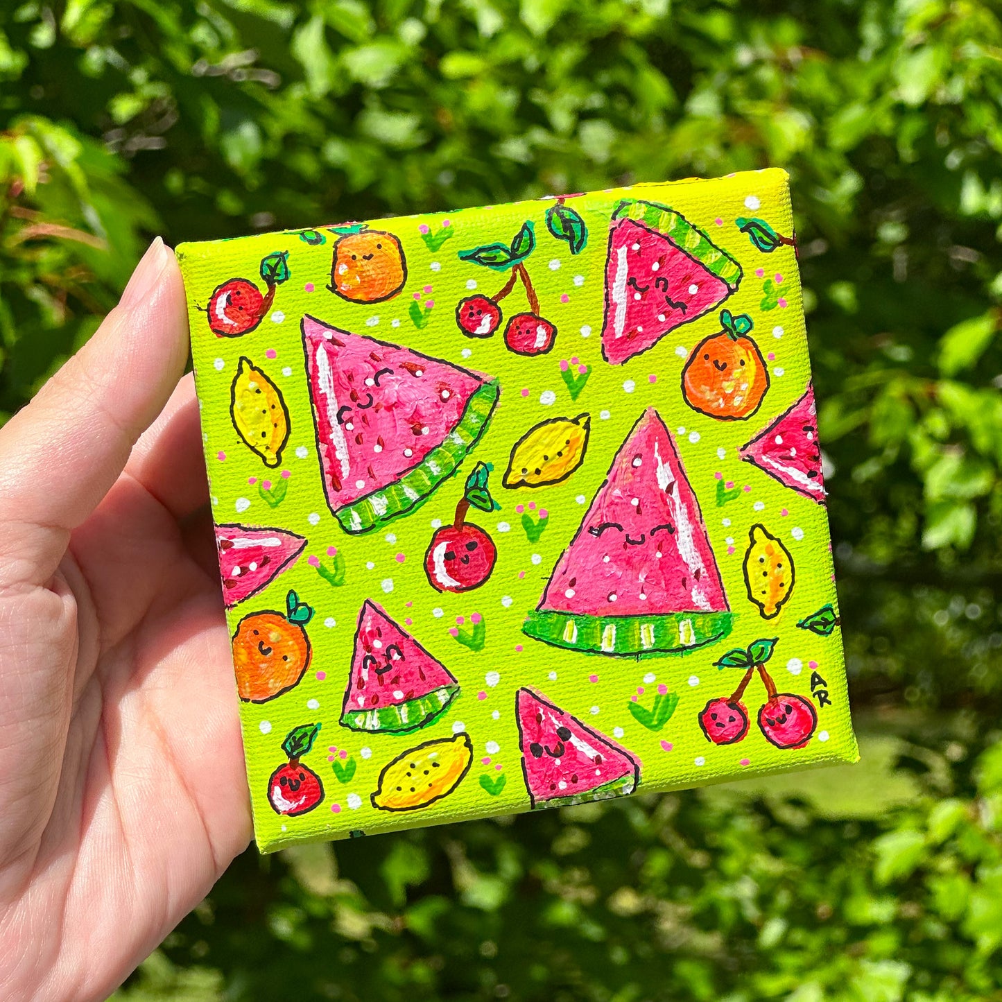 summer fruits acrylic painting (4x4 canvas)