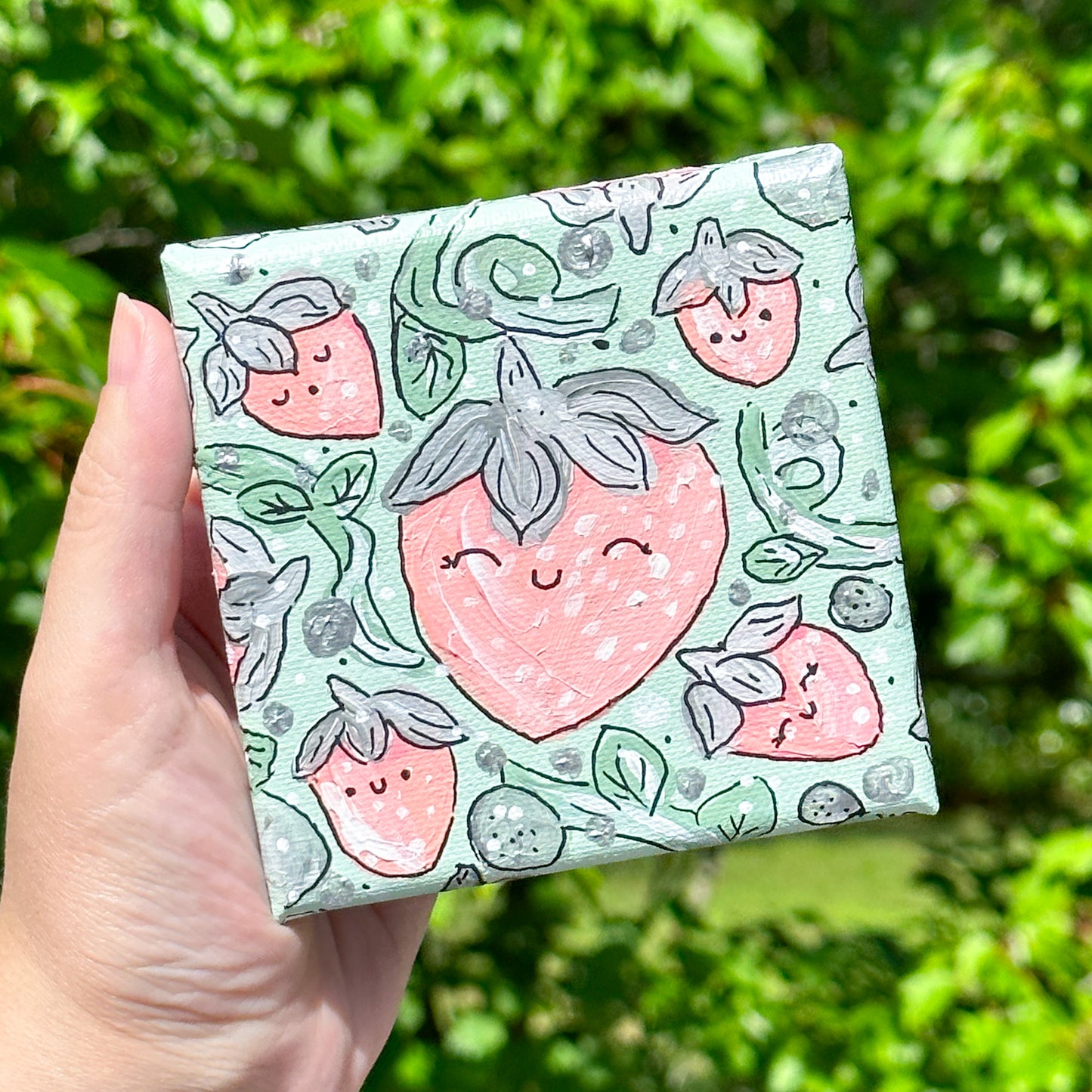 strawberry market acrylic painting (4x4 canvas)