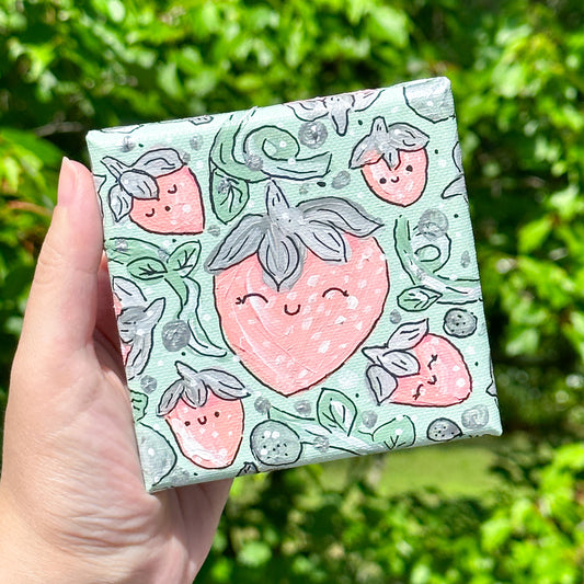 strawberry market acrylic painting (4x4 canvas)