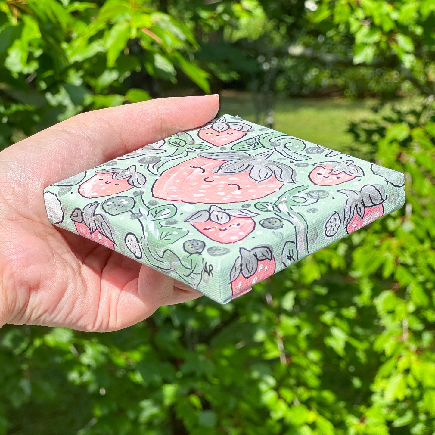 strawberry market acrylic painting (4x4 canvas)