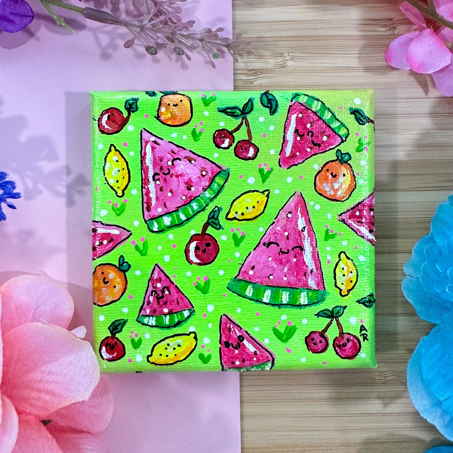 summer fruits acrylic painting (4x4 canvas)