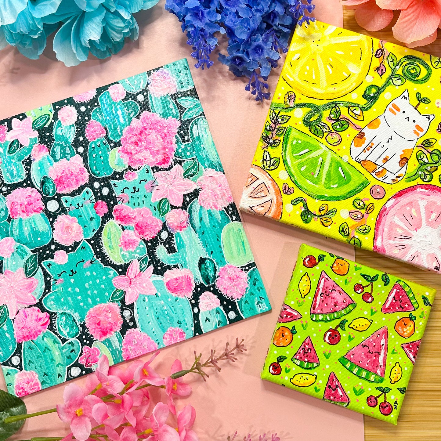 cat-tus acrylic painting (8x8 canvas)