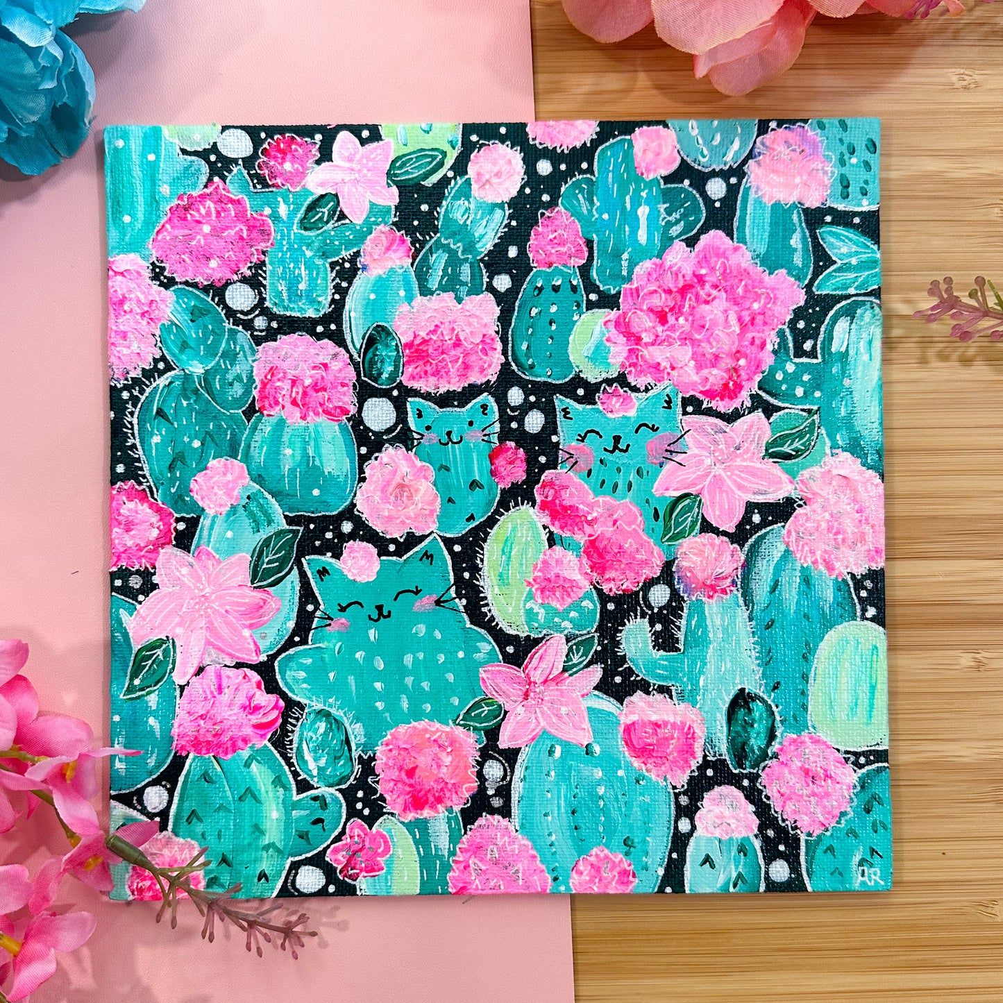 cat-tus acrylic painting (8x8 canvas)