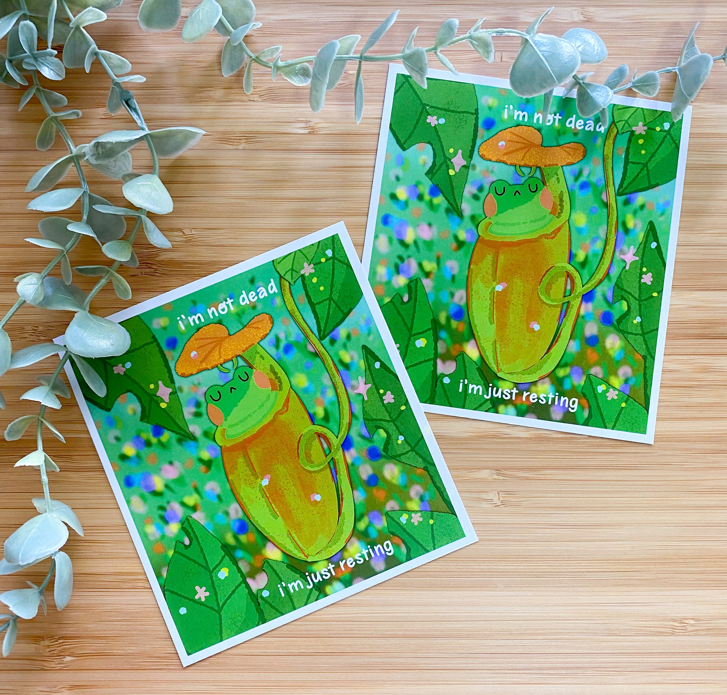 frog resting in plant print