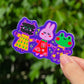 a cat, bunny, and frog holding hands