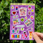 sticker sheet featuring scans of my favorite analog hobbies and trinkets.