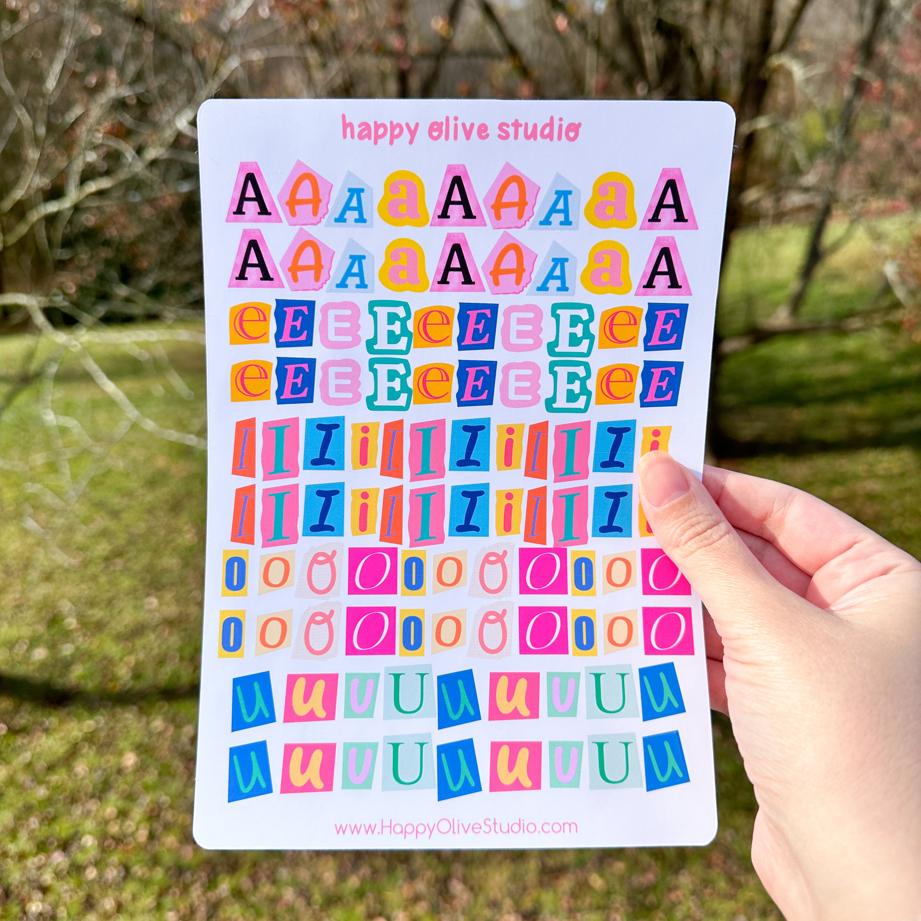VOWELS ONLY Scrapbook Letters Sticker Sheet – Happy Olive Studio