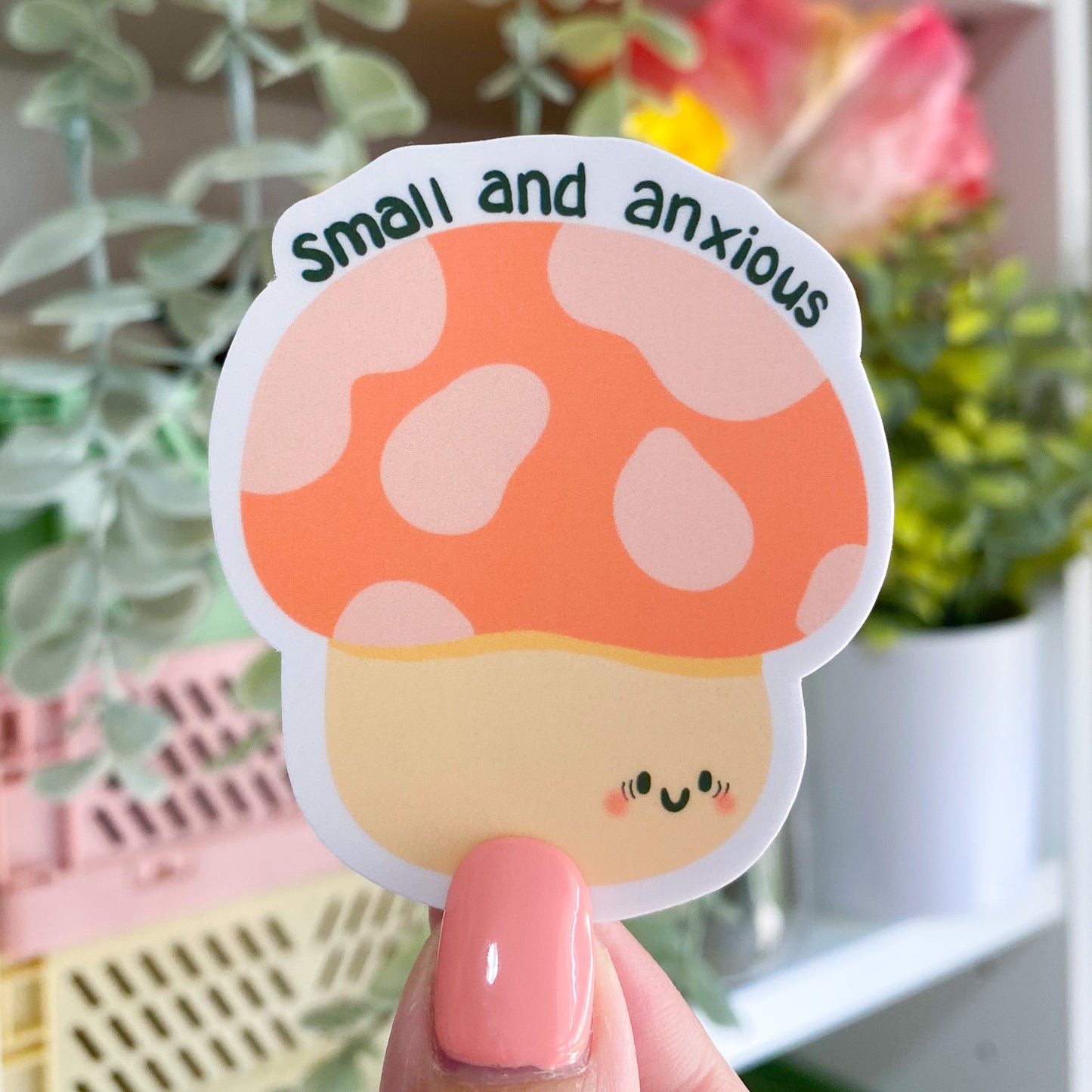 mushroom ORANGE "small and anxious" sticker